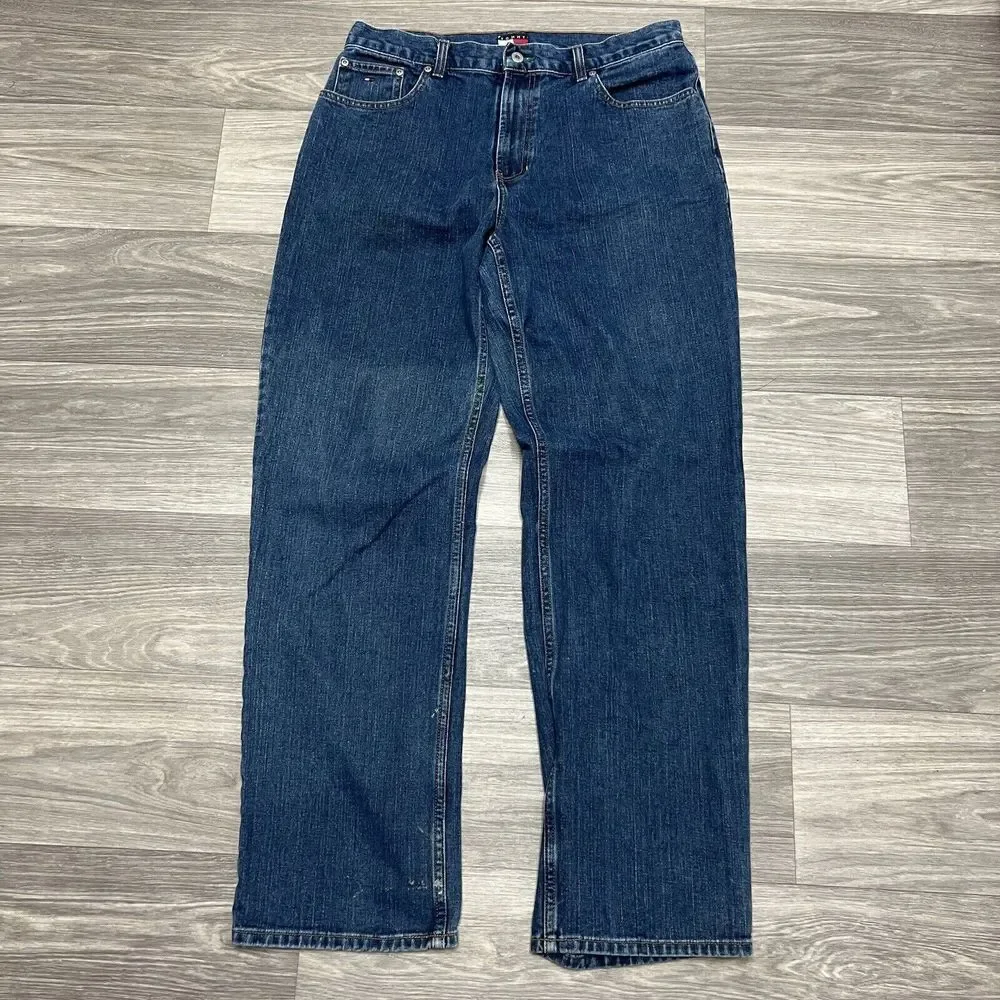 Tommy Hilfiger Jean Men 34x33 Blue Denim Medium Wash Distressed Painter‎ Pants